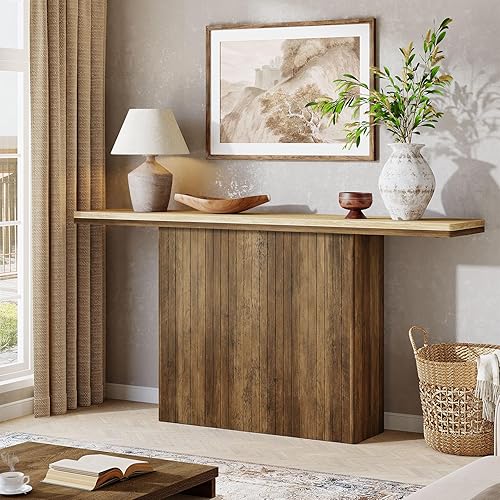 Miniatura 8 de Tribesigns Mesa consola acanalada de granja para entrada, mesa de sofá de madera de 63 pulgadas de largo detrás del sofá para sala de estar,