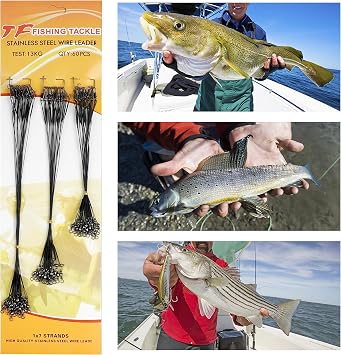 Fishing Leaders Saltwater,60pcs Stainless Steel Wire Leaders with Swivels Snap High Strength Fishing Line Leader for Connect Fishing Tackle Lure Bait Rig Hooks,6/8/10inch