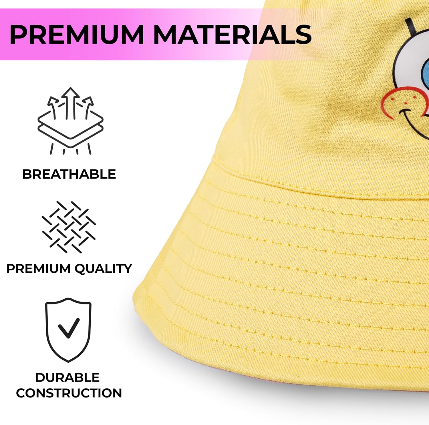 Spongebob TMNT Kids Bucket Hat, Reversible Bucket Hat for Kids Boys & Girls Ages 4–14, Yellow Beach Hat, Summer Hat