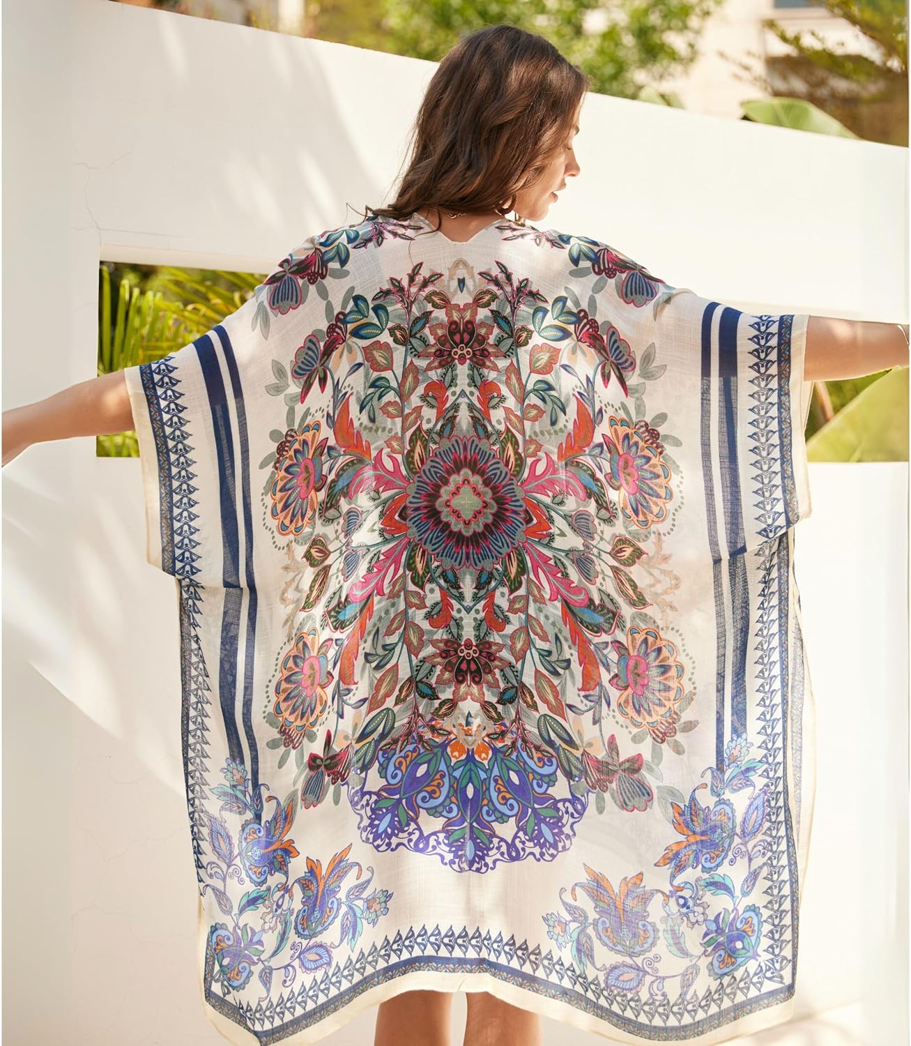 Isurrender Kimonos for Women Lightweight Swimsuit Coverup Boho Floral Beach Cover Ups for Swimwear Casual Summer Cardigan - Image 6