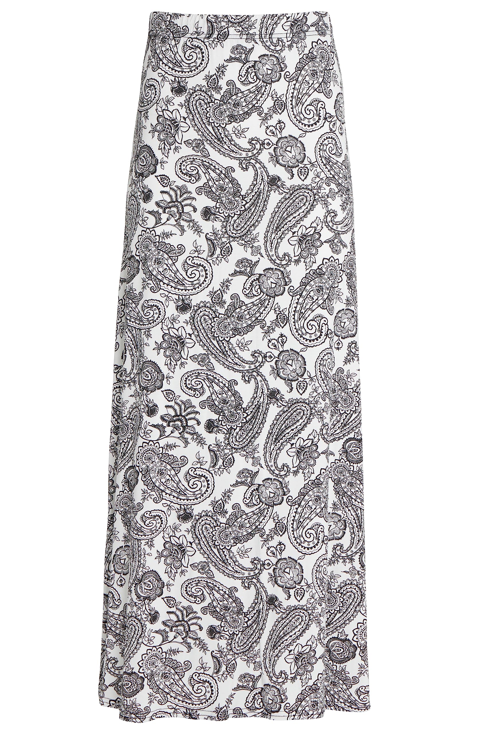 WearAll Women's Paisley Print 70S Boho Stretch Long Maxi Skirt Paisley White 26-28