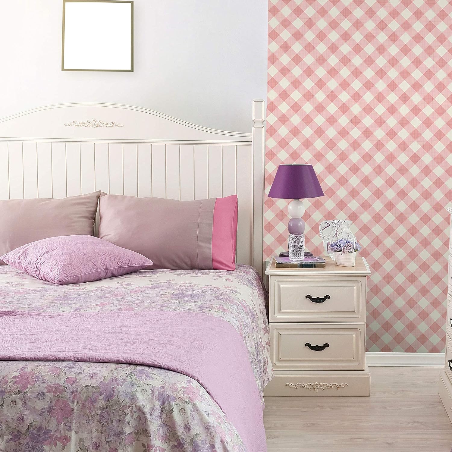 Walls By Me Peel and Stick Pink Plaid Removable Wallpaper 2741-2ft x 4ft (61x122cm)