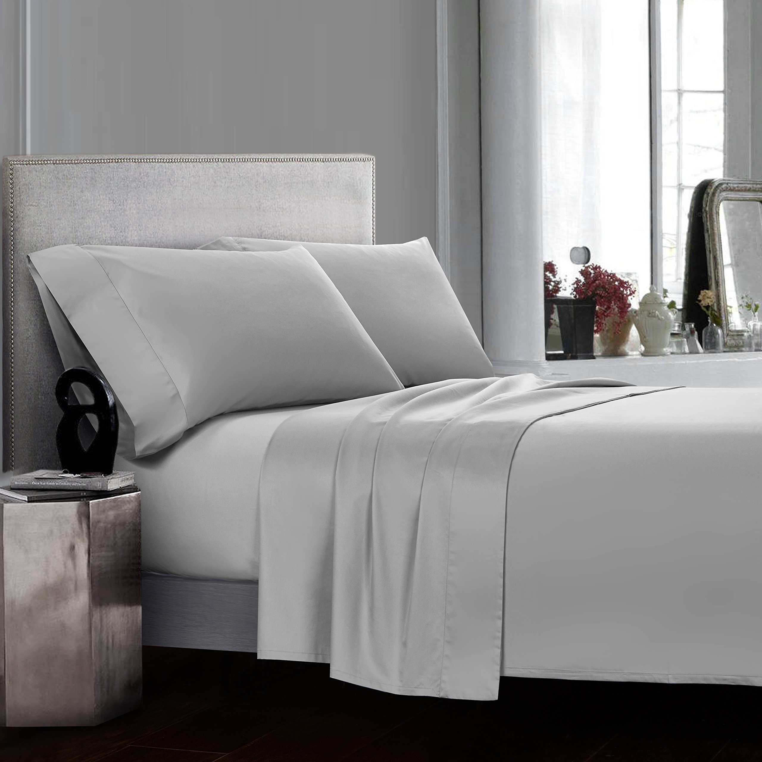 View 1 of [HEAVILY USED] CASA BOLAJ DESIGNED TO DREAM Casabolaj Silver Sheets Set 4 Pieces 100% Egyptian Cotton Luxury Sateen 400 Thread Count Soft Premium Classy Deep Pocket All Around Elastic(Silver,King)