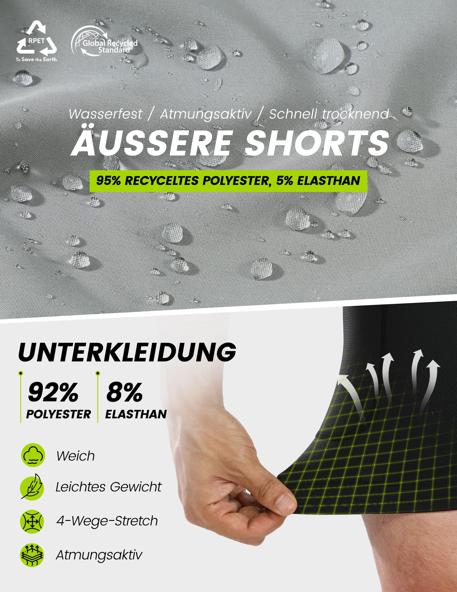Nepest Mountainbike Hose Herren Kurz MTB Shorts Gepolstert 4D Fahrradhose Locker Tasche Atmungsaktiv Schnelltrocknend