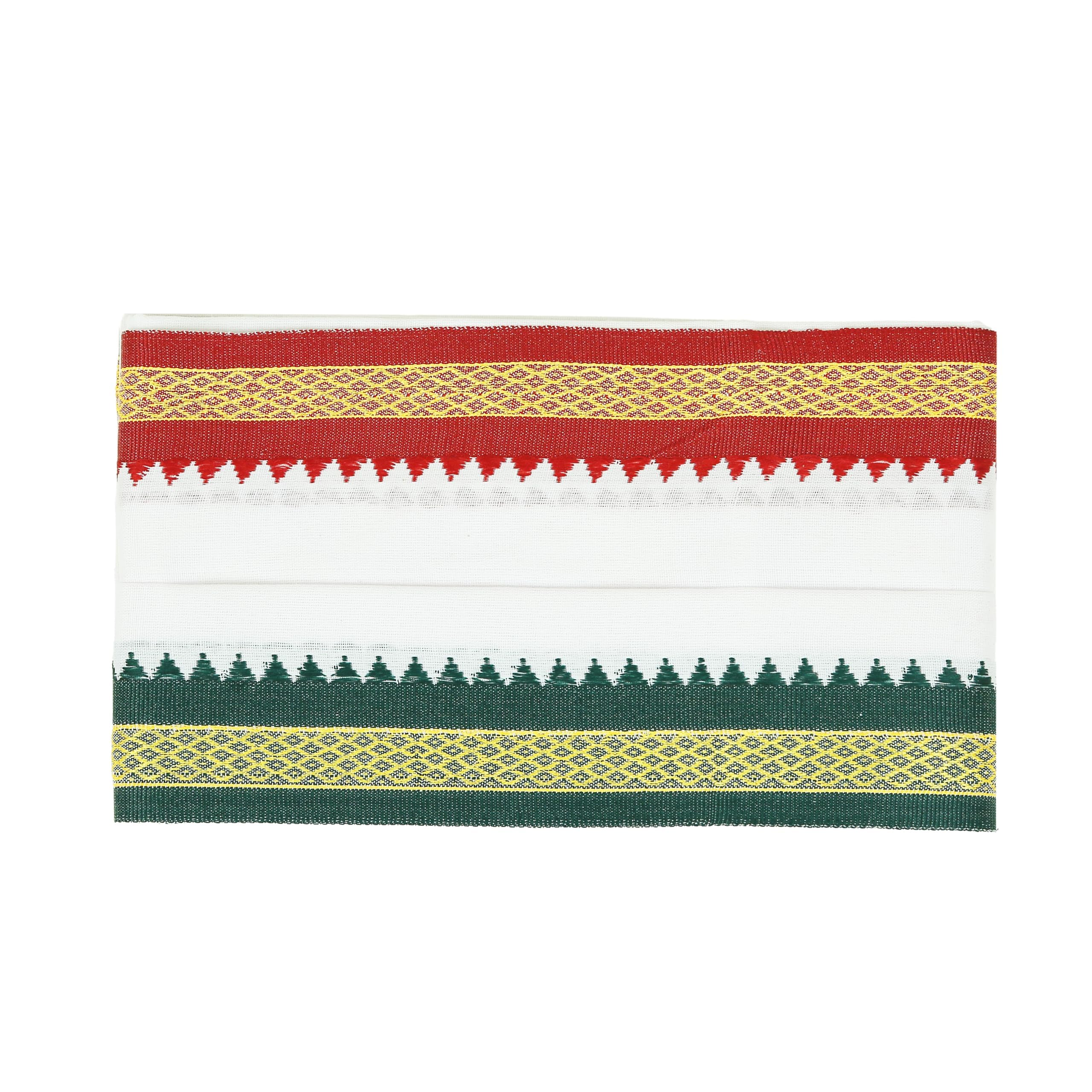 Cotton Towel for Cultural Golden Border Pooja Angvastram/Gamcha/Shawl/Melmundu/Uthareeyam/Kasavu for Men Used During Festival Decorations Temple Puja Ritual Housewarming(Size:70" X 35")(White) - Image 2