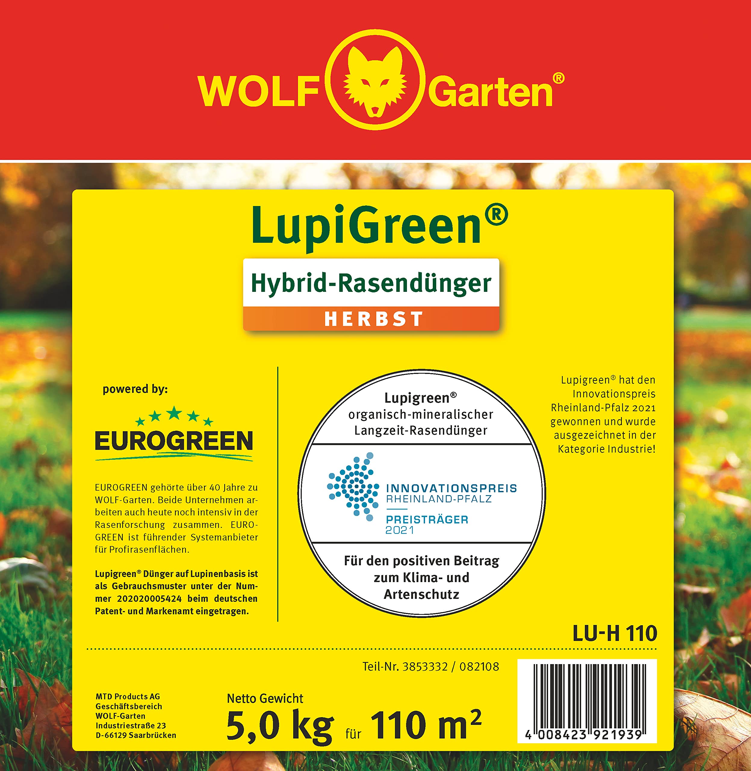 WOLF-Garten | LupiGreen Hybrid-Rasendnger Herbst LU-H 110 fr 110m | Aus  Lupinen hergestellter organisch-mineralischer Dngermix; 77AR1011650, Rot :  Amazon.de: Garten
