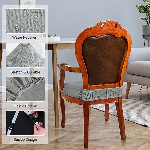 Miniatura 2 de CZL Juego de 6 fundas de asiento para sillas de comedor con reposabrazos, con cremallera mejorada, repelente al agua, fundas de asiento elásticas