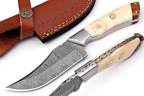 Bushcraft - Cuchillo de caza hecho a mano, cuchillo de desollado, cuchillo de camping, 8 pulgadas, acero de Damasco, cuchillos de hoja fija, mejor