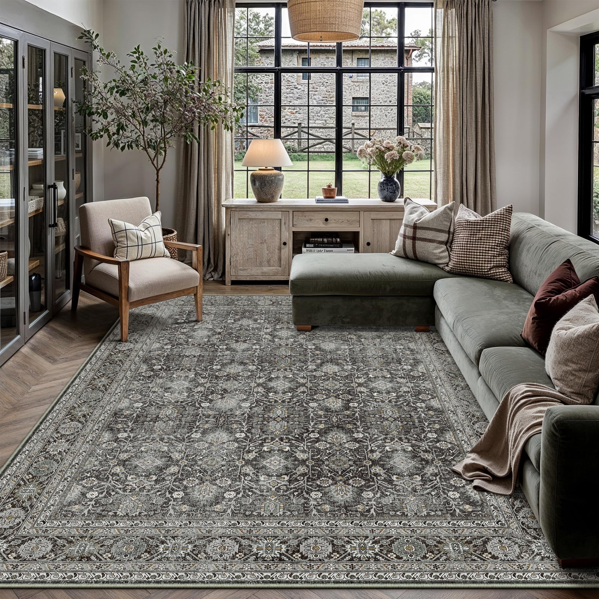 Amazon.com: PureCozy 9x12 Washable Area Rug Black for Living Room