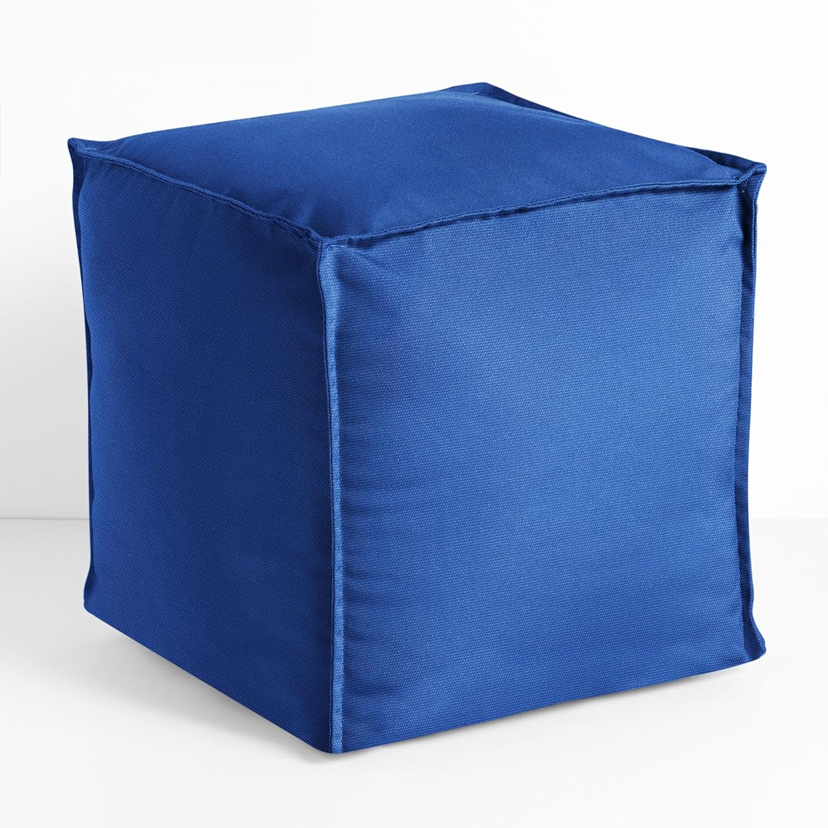 Sunbrella Top Stitch Pouf Cushion - Square, Outdoor Stuffed Plush Ottoman & Foot Rest Stool - Balcony, Patio, Poolside Furniture Accessory - Canvas True Blue (17" x 17" x 17")