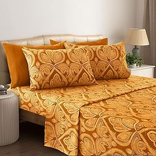 Lux Decor Collection Bed Sheets - 6 Pc King Size Sheets - 1800 Thread Count Brushed Microfiber Sheets - 16 Inches Deep Pocket Bedding Sheets & Pillowcases (King, Paisley Taupe)