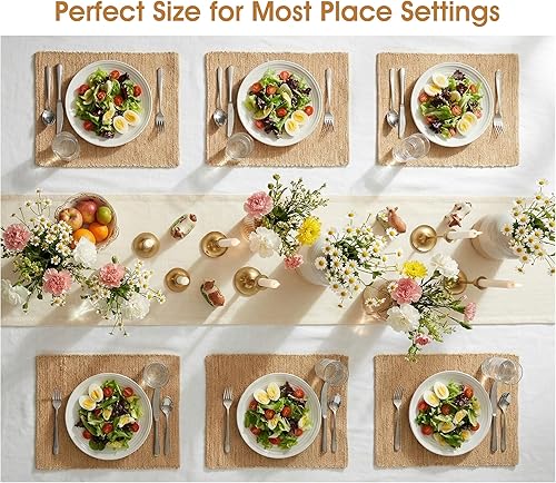 Miniatura 6 de Juego de 6 manteles individuales de ramio hechos a mano, 12 x 18 pulgadas, ecológicos, tejidos naturales, para mesa de comedor, resistentes al calor