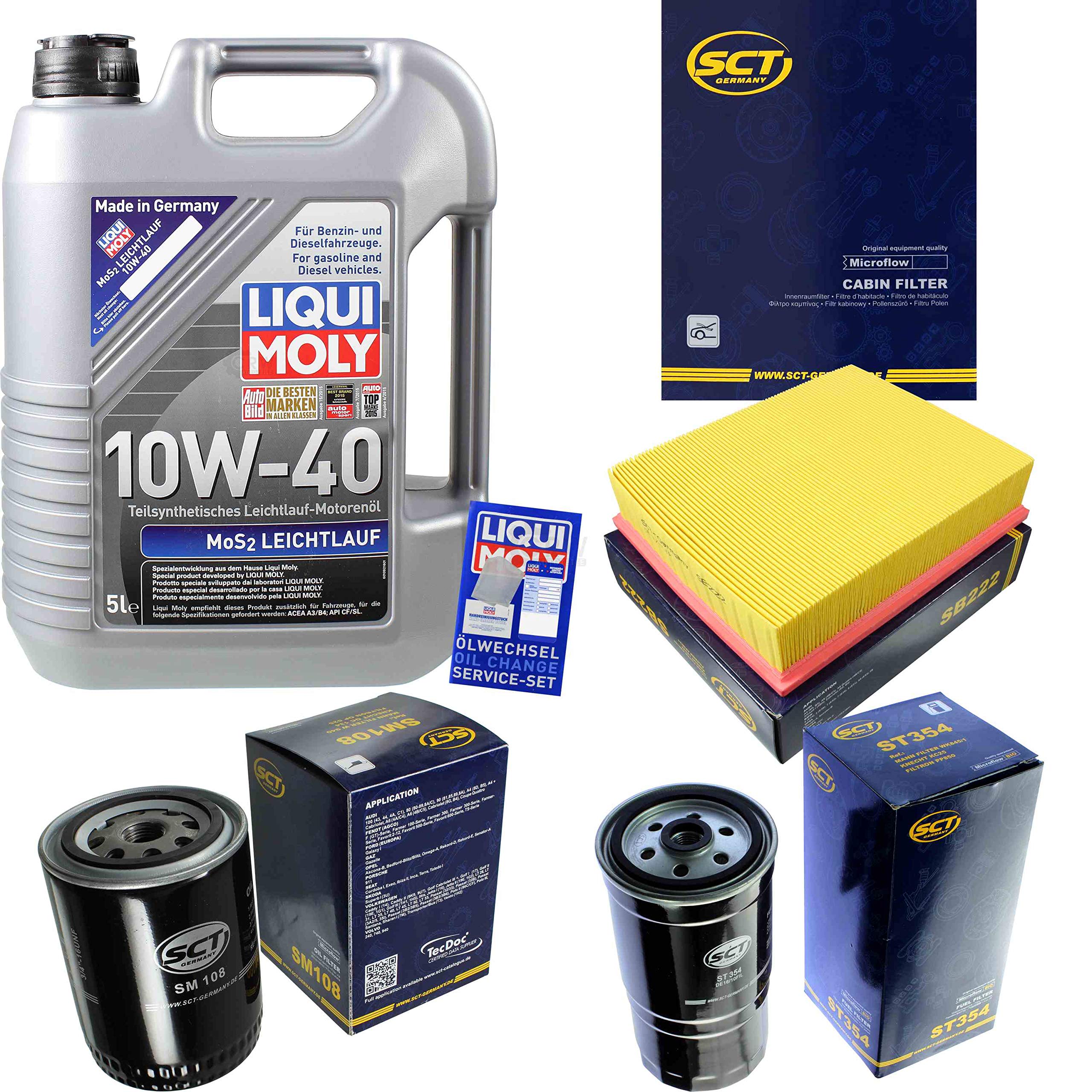 Set di filtri, 5 litri, olio motore MoS2, scorrevole, 10W-40, SCT, Germania, filtro abitacolo