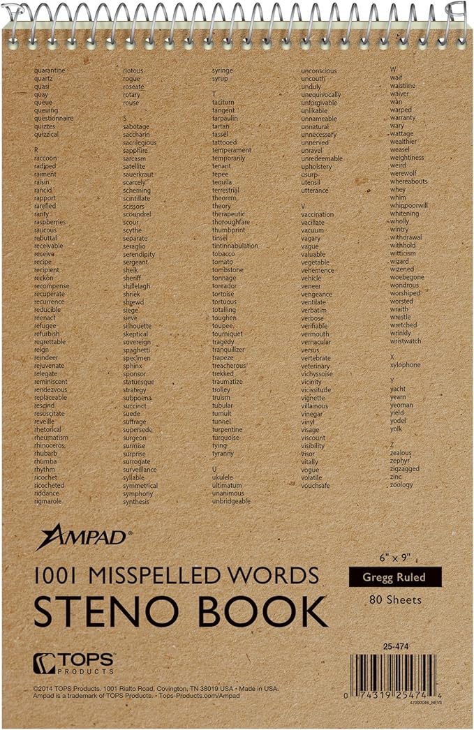 Ampad 25474 Steno Notebook 6x9, Greentint, Tan Cover