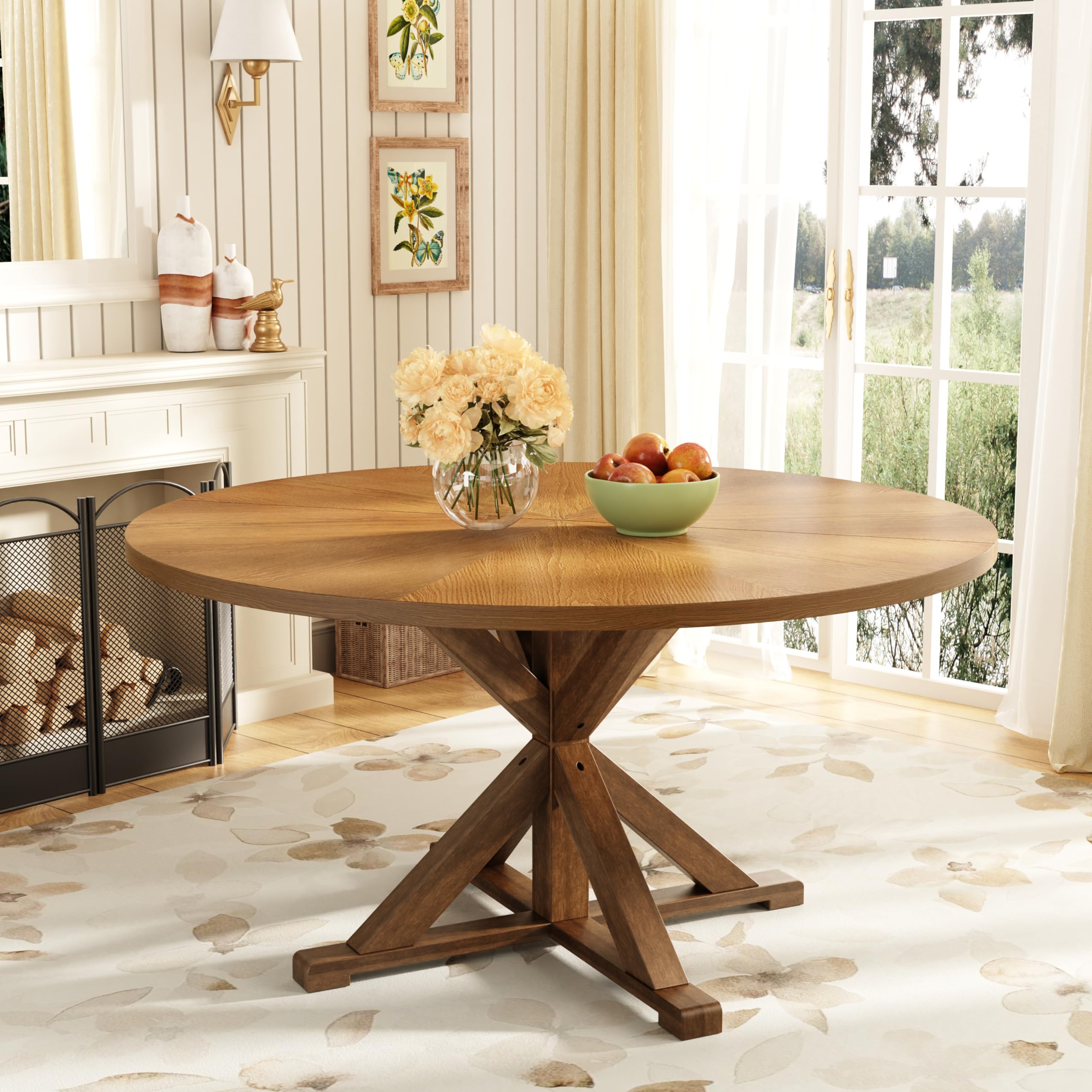BRRITLE 59 Inch Solid Wood Round Dining Table