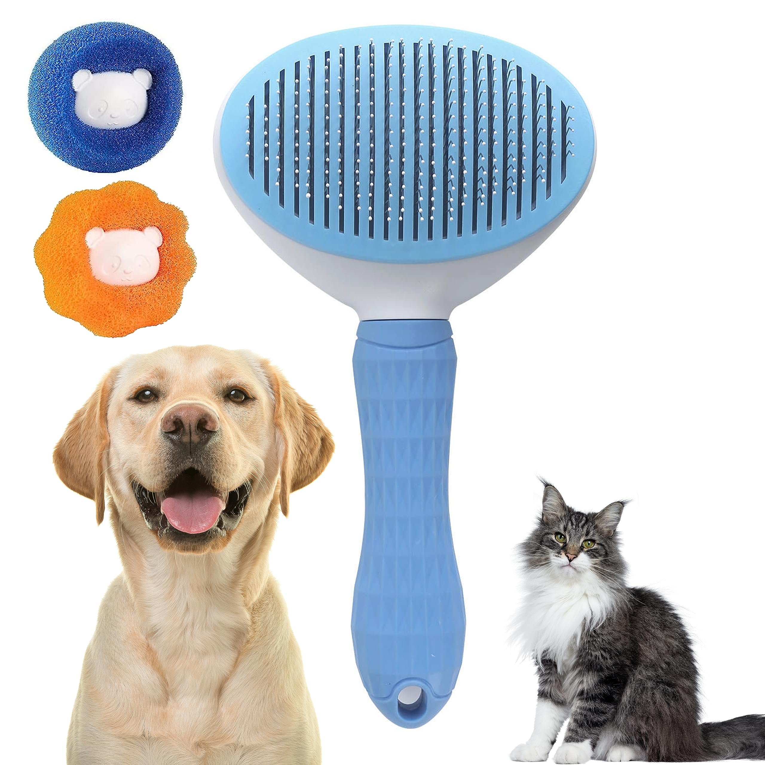 Cepillo quitapelos, para Gatos y Perros de Pelo Largo y Corto. Peine autolimpiable y bolas quita pelos mascota lavadora, Quita el Pelo Muerto de tus Mascotas de forma limpia y facil (Azul)