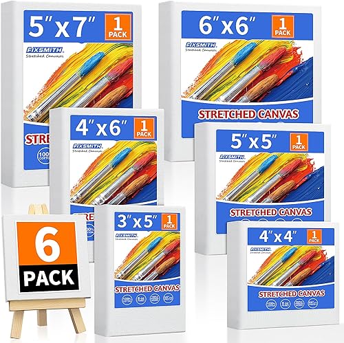 Miniatura 123 de FIXSMITH Lienzo estirado de 6 x 8 pulgadas, paquete de 12 lienzos blancos en blanco para pintar, imprimado, 100% algodón, perfil de 5/8 pulgadas