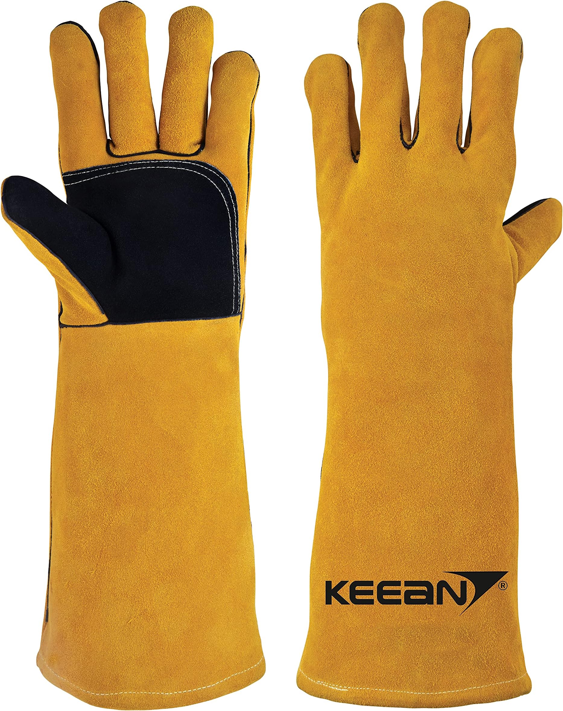 KEEAN MIG ARC TIG Welding 16 Inch Gloves with Extra Padded Palm Leather High Temperature Hot Thermal Work Safety Heavy Duty Heat Fire Resistant at 500°C Cut Proof Gaunlet Kevlar Stitching