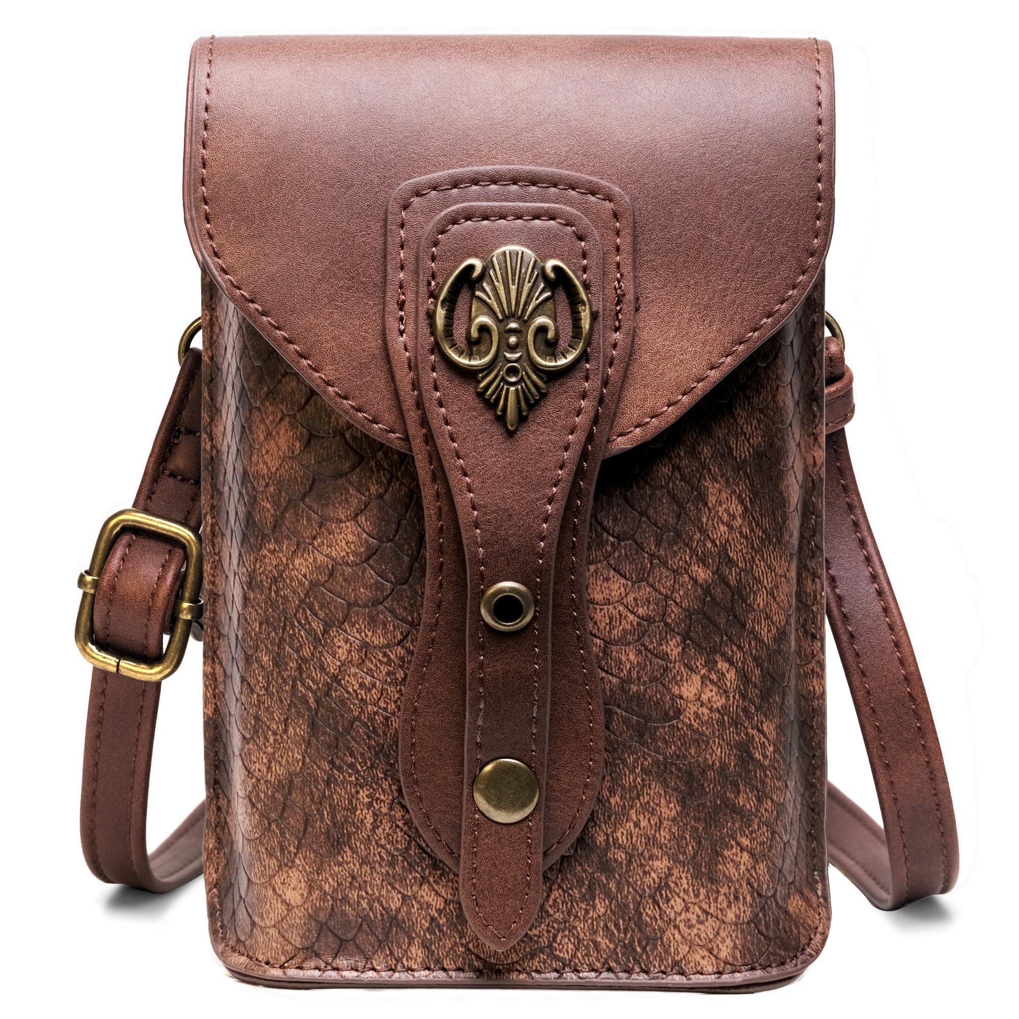 Crossbody Cell Phone Purse - Vintage Medieval Leather Belt Pouch, Versatile Renaissance Bag for Ren Faire, and Fairy Accessories - Brown Fair