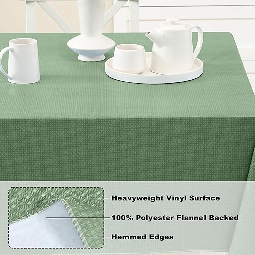 Miniatura 4 de Newbridge Basketweave - Mantel de vinilo con parte trasera de franela de color sólido, aspecto texturizado de tejido de cesta, mantel impermeable