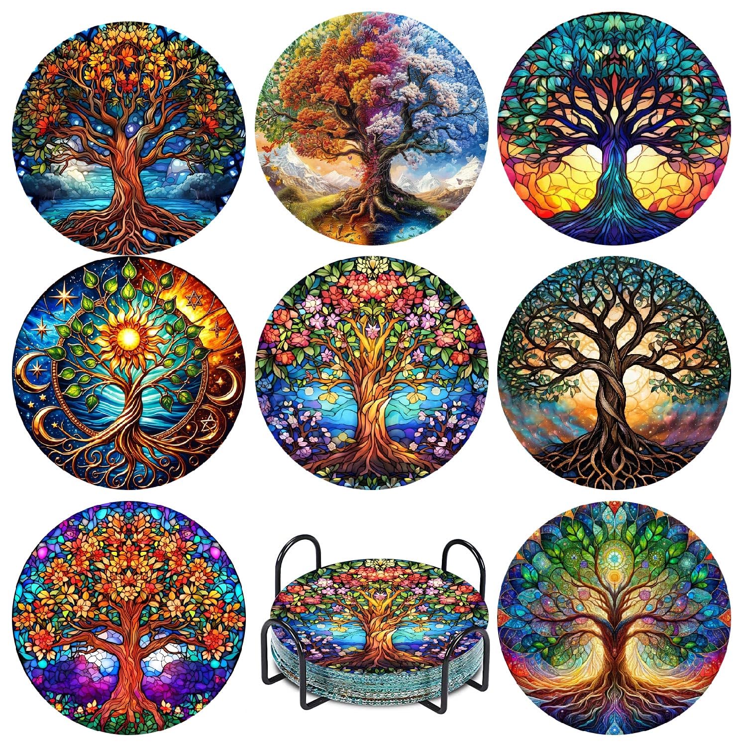 8 Pcs Diamond Art Coasters Kits with Holder