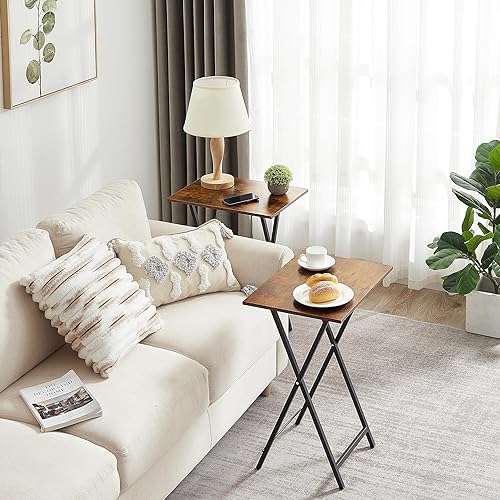 Miniatura 2 de VECELO Bandeja de TV para comer, juego de 2, mesa portátil para cenamerienda con portavasos para sofá, sala de estar y espacio pequeño, color marrón
