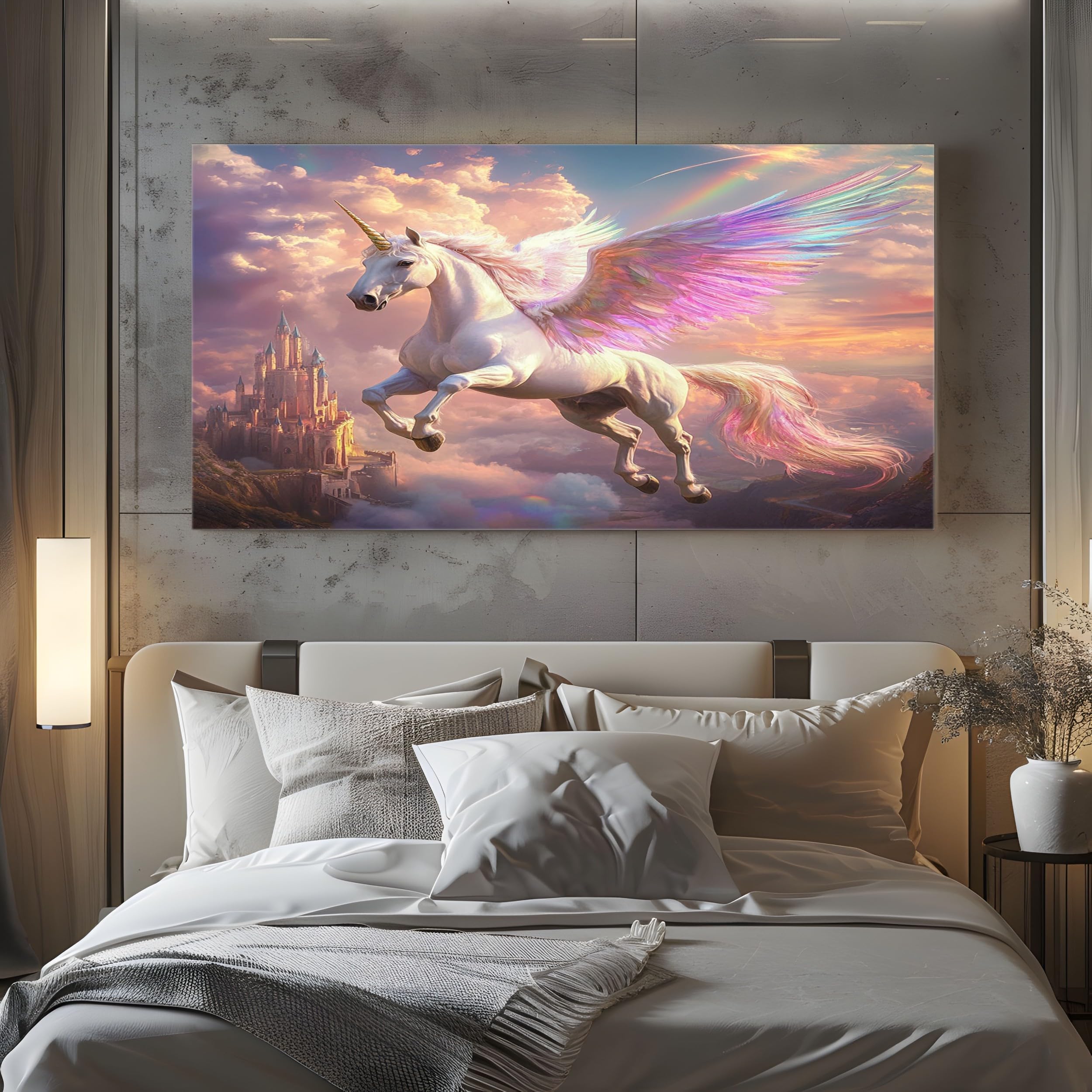 ZORYAN Grand Tableau Mural XXL Fantaisie Licorne Toile Imprimée 80x160 cm