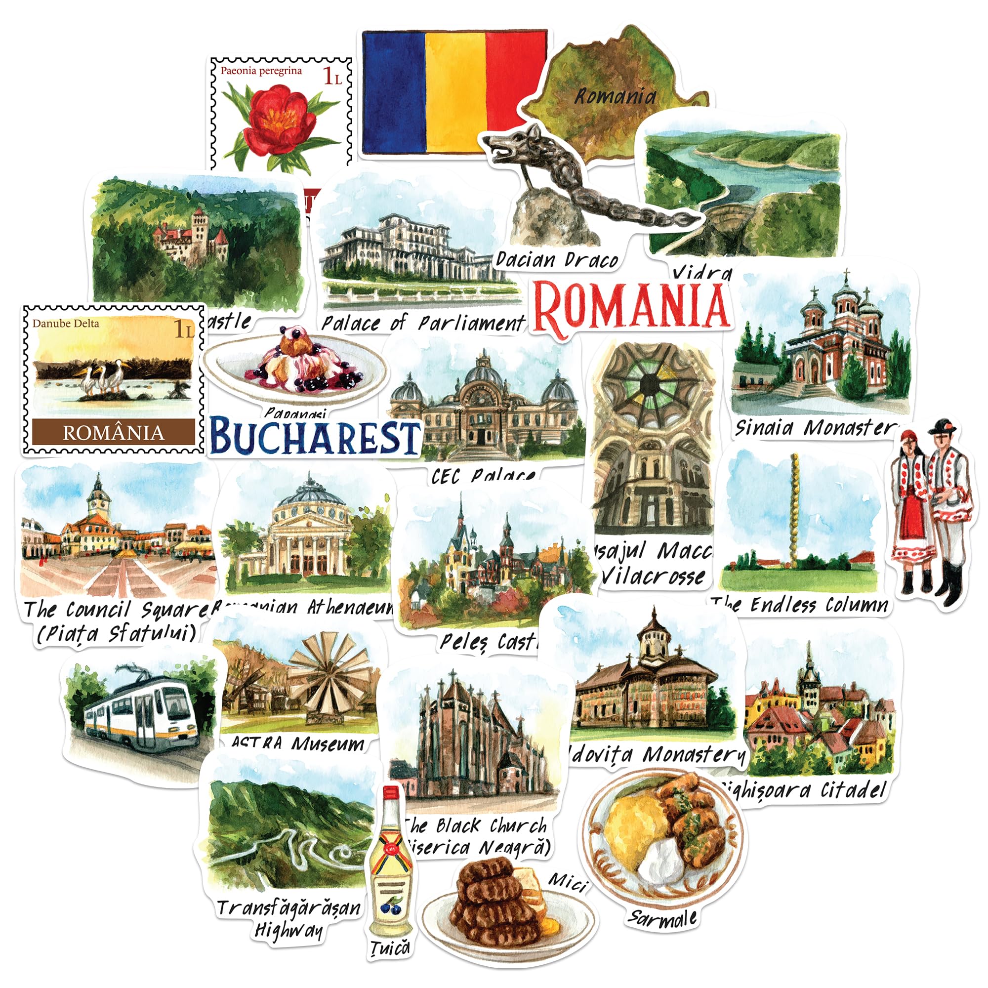 Amazon.com: Navy Peony Remarkable Romania Travel Stickers (28pcs