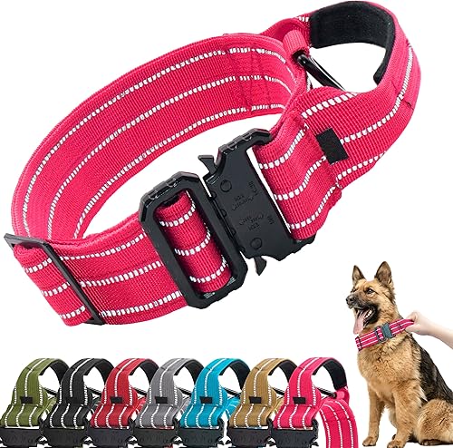 Miniatura 7 de Collar táctico para perro, collar ajustable de nailon para entrenamiento militar con mango de control, hebilla de metal resistente para perros