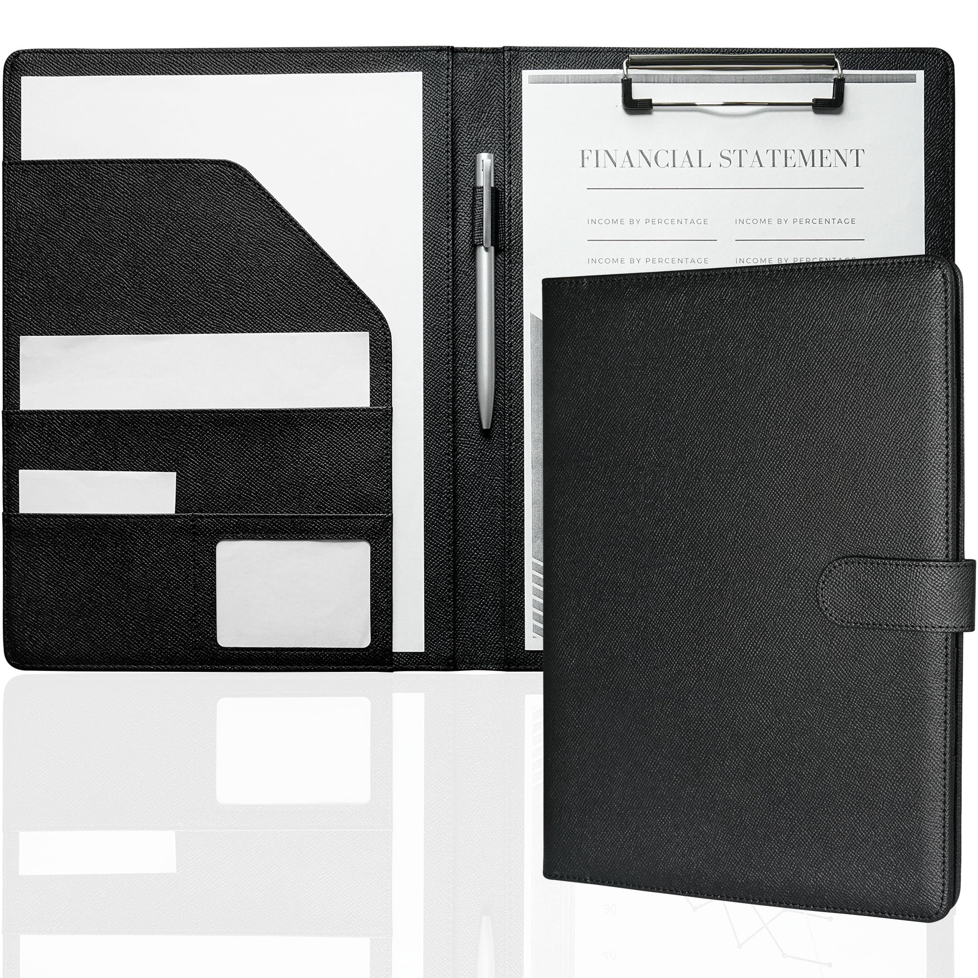 Mymazn Porte Documents A4,Porte Document Homme Femme Pu Cuir Porte Bloc Support Document Conférencier portfolio A4 Range Documents Trieur Organiseur Planchettes Porte-formulaires (Noir)