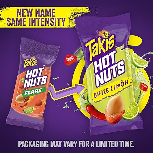 Vista 3 de Takis Flare Hot Nuts - Caja de 12 unidades / 3.2 onzas, sabor a chile y lima, medio picante de doble crujiente