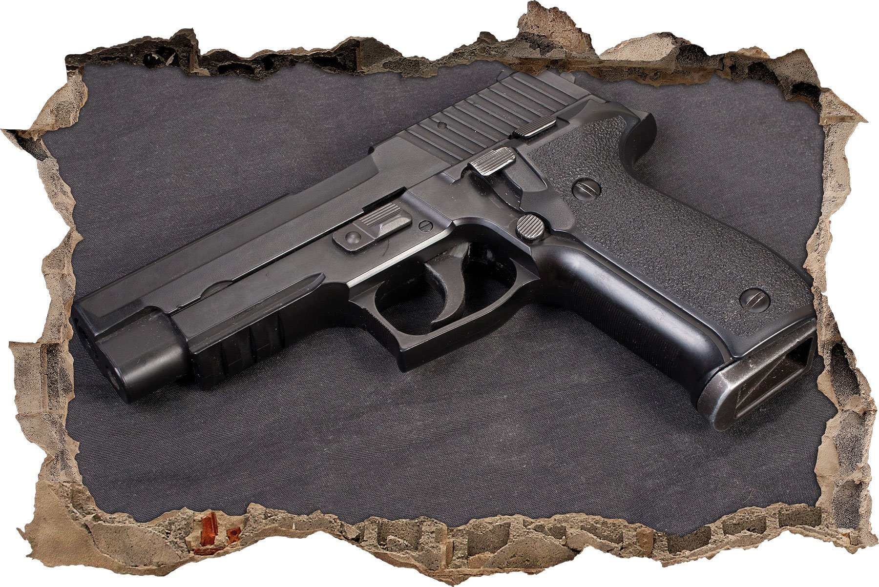 Pixxprint3D_WD_2485_62x42 SIG SAUER Waffe Wall Breakthrough 3D Wall Sticker, Vinyl, Colourful, 62 x 42 x 0.02 cm