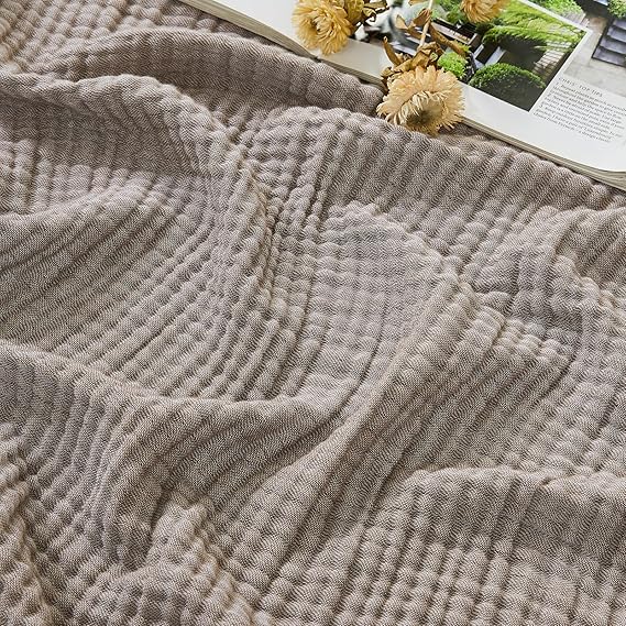 EMME Cotton Muslin Large Throw Blanket (Heather Brown, 50"x70")