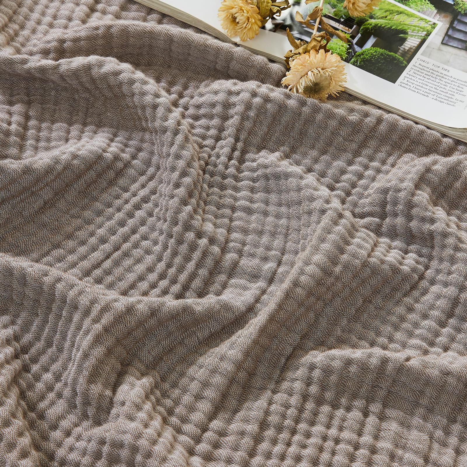 EMME Cotton Muslin Queen Blanket Bed Layering Bedspread Coverlet Breathable Gauze Soft Lightweight Blankets (Heather Brown, 90"x90")