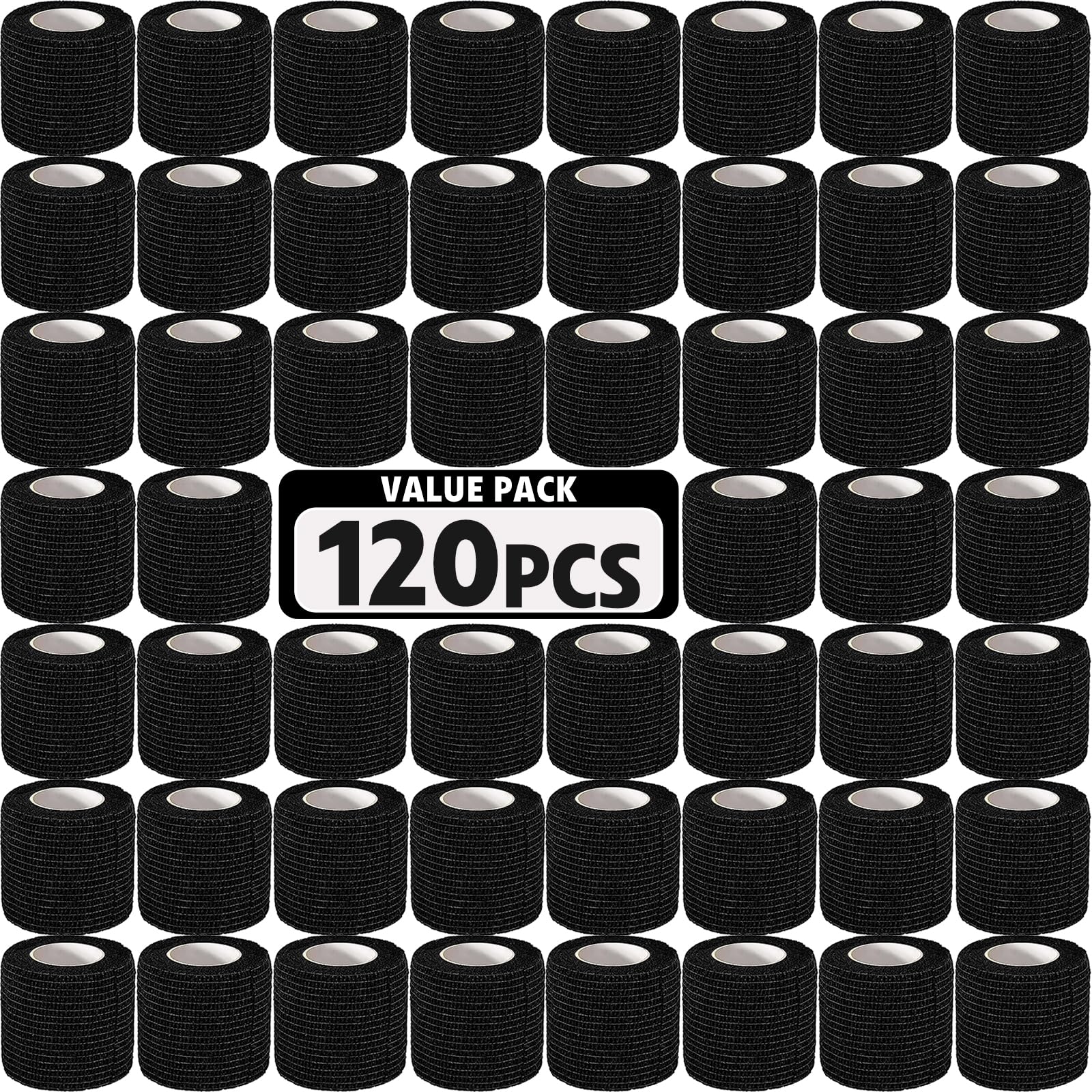 AZEN 120 Pack Self Adhesive Bandage Wrap Black, 2" X 5 Yards Black Athletic Tape, Vet Wrap, Ankle Tape, Cohesive Bandage Wrap