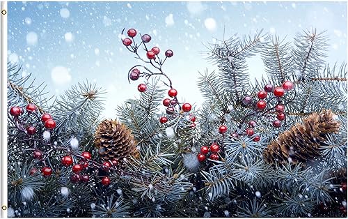 Pickako Árbol de Navidad de invierno con copos de nieve en el bosque, bandera de paisaje estacional de 4 x 6 pies, banderas de doble costura de 4 x