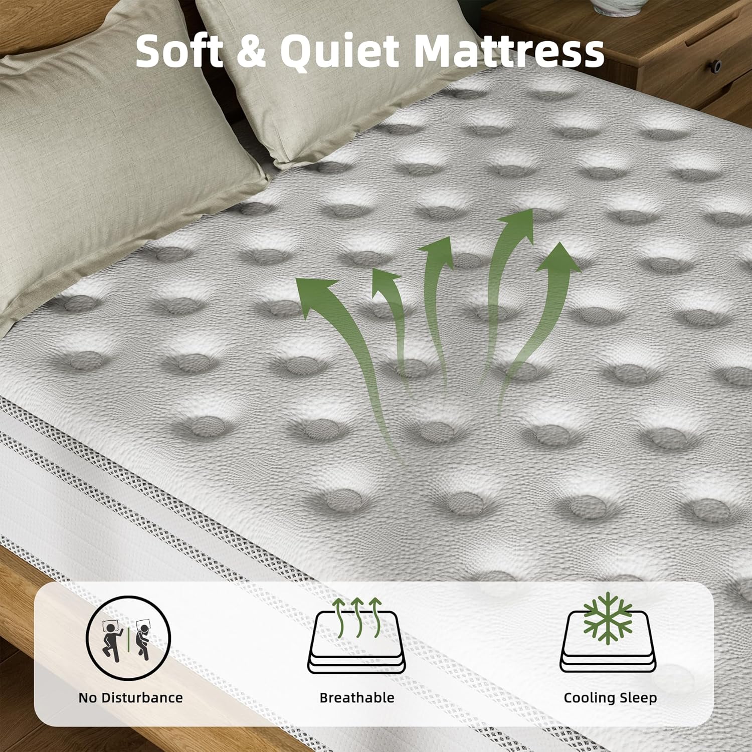 King Mattress, 12 Inch Hybrid Matress with Memory Foam & Individual Pocket Springs,Fiberglass Free, Soft and Breathable, Medium Feel