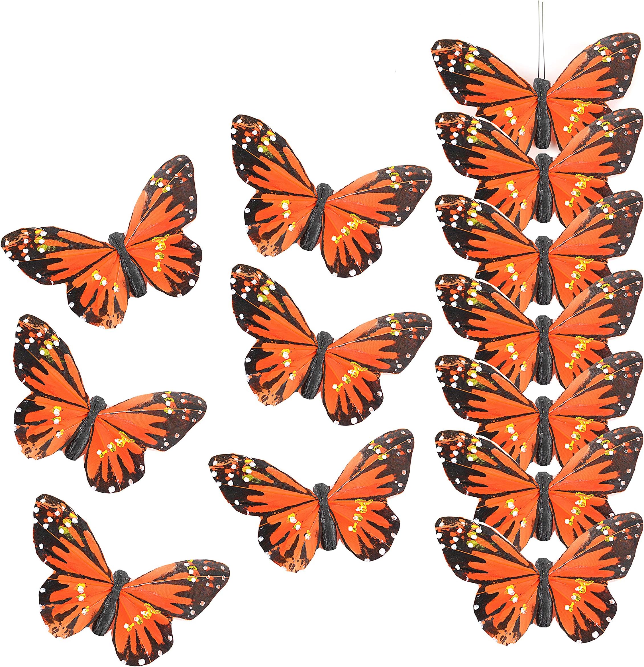 Touch of Nature 24 Piece Natural Orange Monarch Butterfly on a Clip (90003) - Arranging Supplies - Floral Decor - Spring Decor - Wreath Accents - Feather Butterfly - Craft Projects