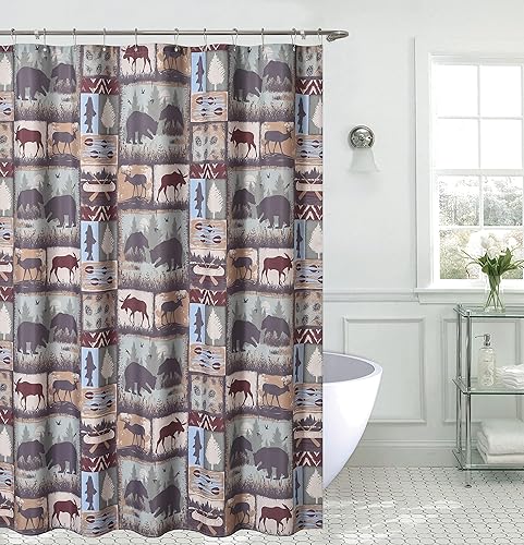 De Leon Collections It's a Wildlife - Cortina de ducha decorativa de 72 pulgadas con temática de oso animal, alce y naturaleza