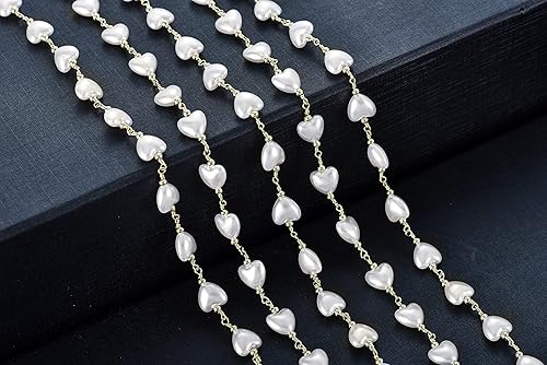 Vista 22 de KAOYOO 2 Yard Heart Shaped Acrylic Bead Bohemian Style Beaded Gold Chain for Wedding Decor Sewing Crafts, DIY Accessories Embellishments(2 Yard Gold)