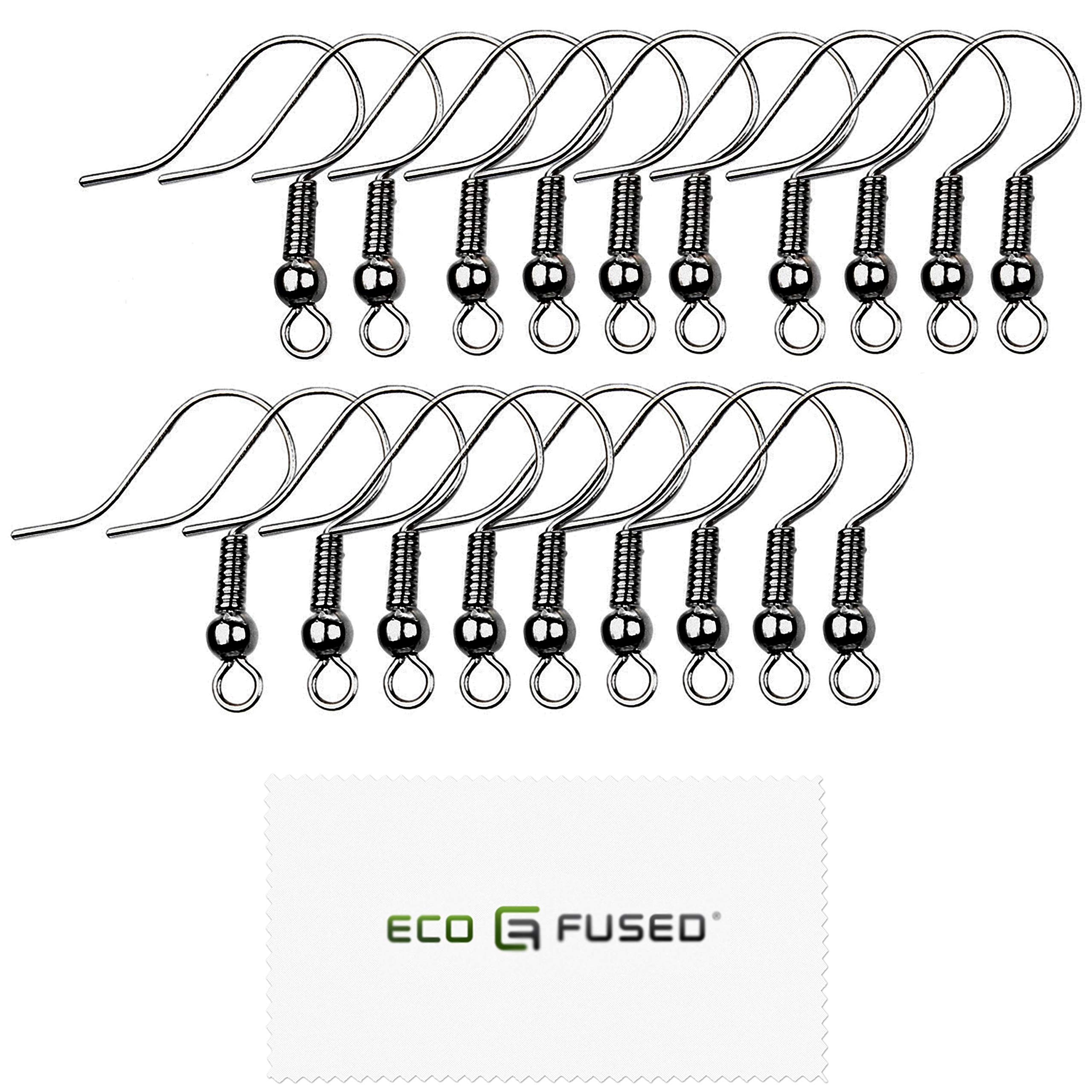Eco-Fused Dark Gray 18Mm Earring Hooks - 200 Pcs - Coil And Ball Style Nickel-Free Ear Wires - Hypo-Allergenic Plated Steel - Great For Jewelry Making, Diy Earrings