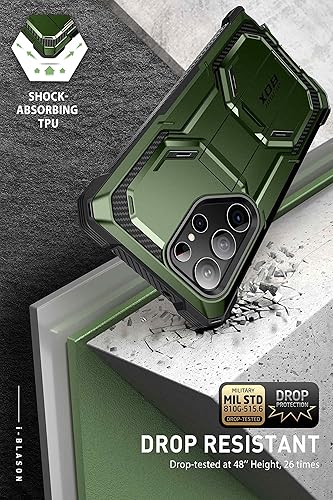 Miniatura 3 de i-Blason Funda para Samsung Galaxy S23 Ultra con soporte, 2 marcos frontales, protector de pantalla integrado, funda de clip para cinturón, funda