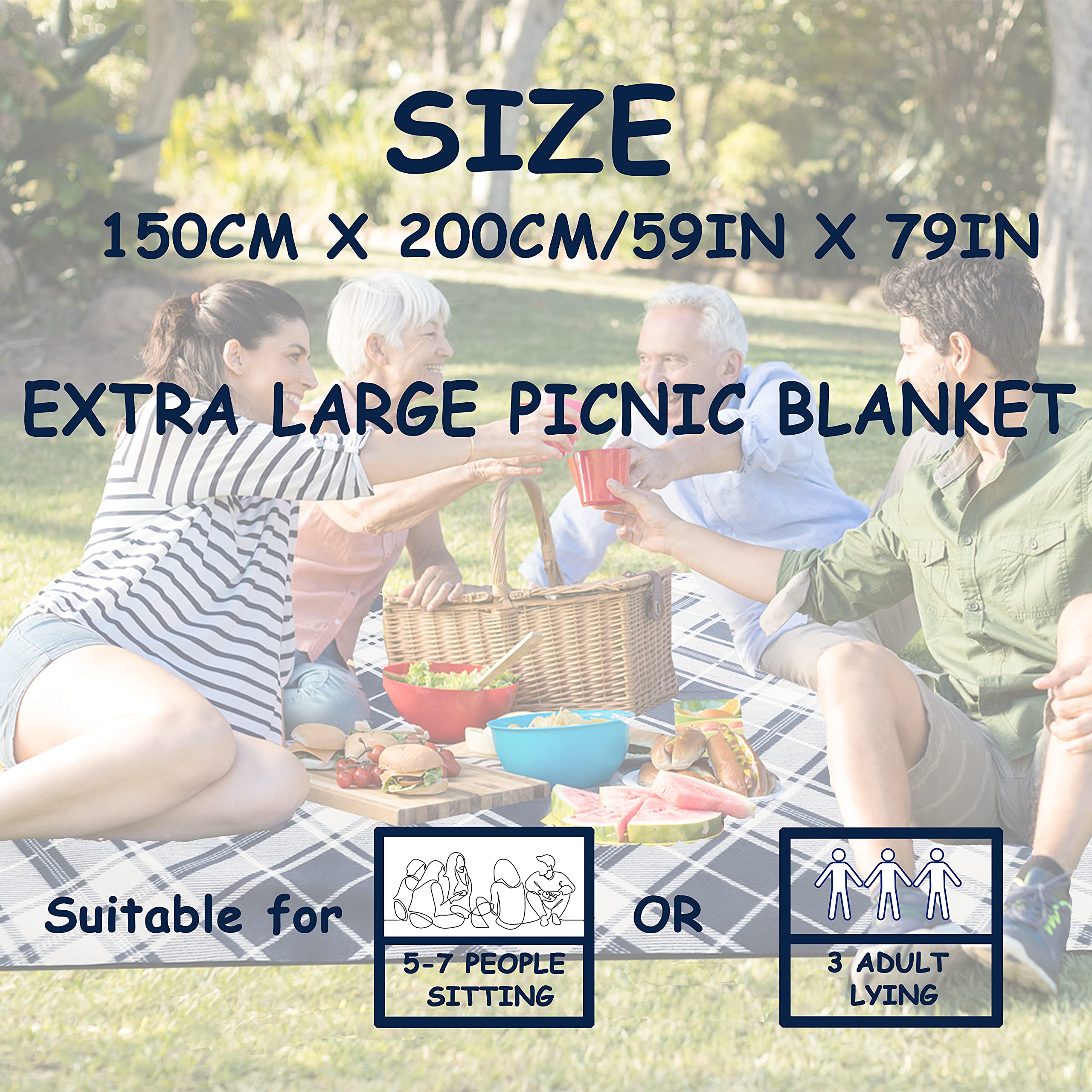 Amazon.com: apollo walker Extra Large Picnic Blanket Camping Mat 80x 60  inches with Waterproof Backing for Family Picnic,Concerts,Park,Travel,Grass  : Patio, Lawn u0026 Garden