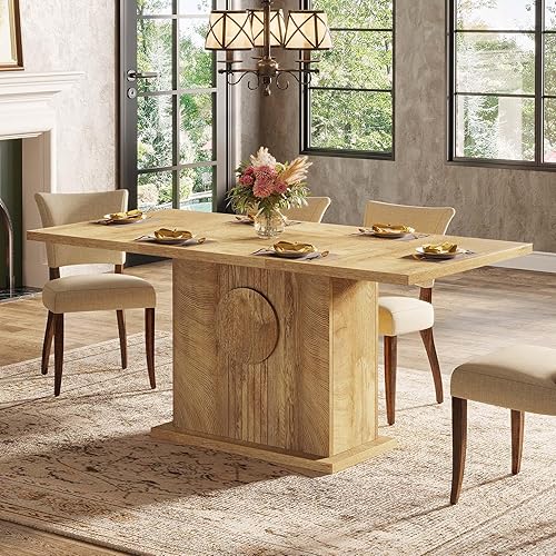 Miniatura 11 de Tribesigns Mesa de comedor rectangular de 55 pulgadas para 4 a 6 personas, mesa de comedor de madera de granja para cocina, comedor y sala de estar