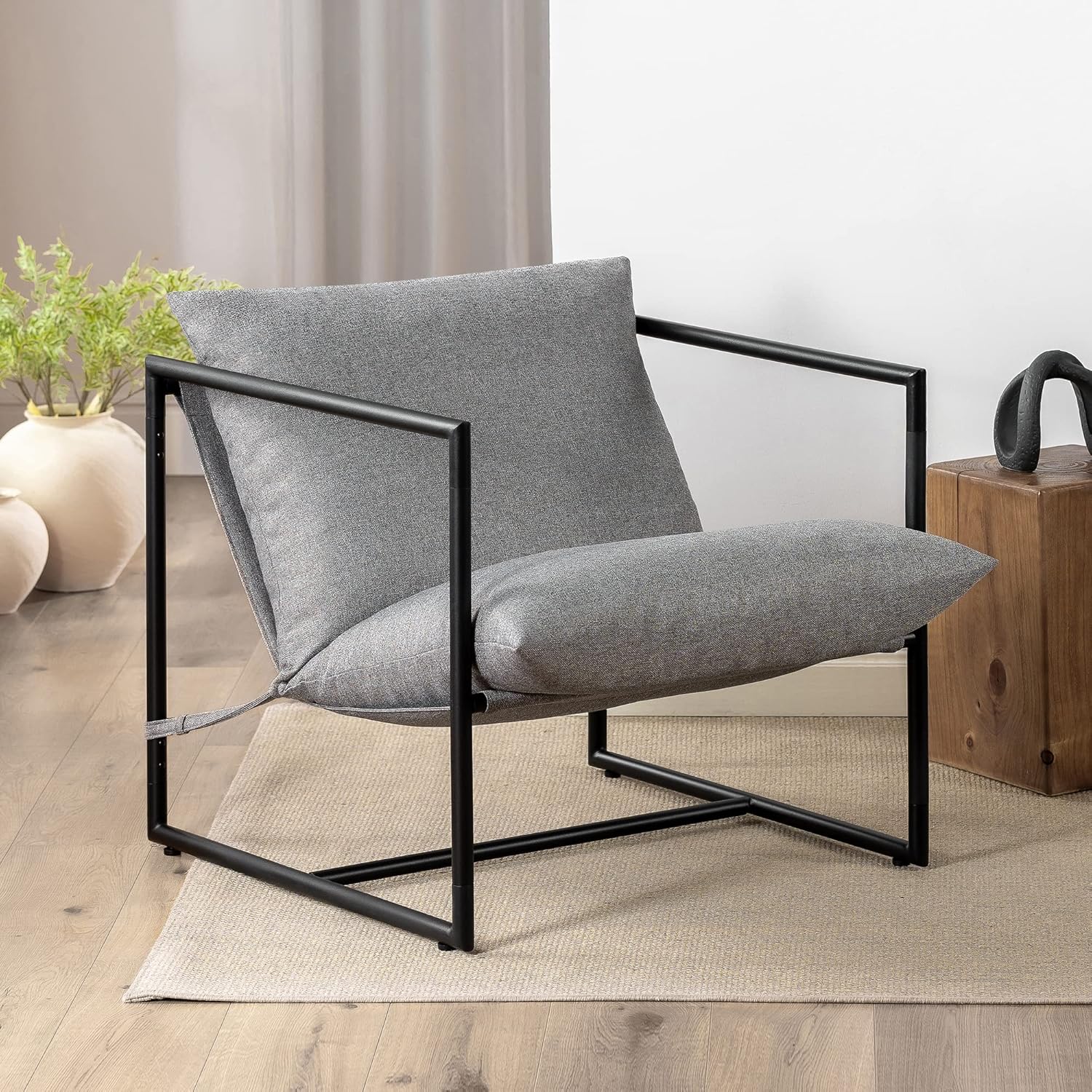 ZINUS Aidan Sling Accent Chair Metal Framed Armchair with Shredded