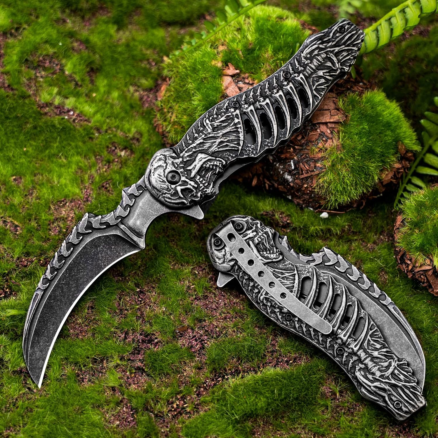 VALHALLA REAPER Skull Pocket Knife, Pocket Folding Knife With 3D Hollowed-out Skull, EDC Pocket Knife For Men Outdoor Camping Hiking Hunting