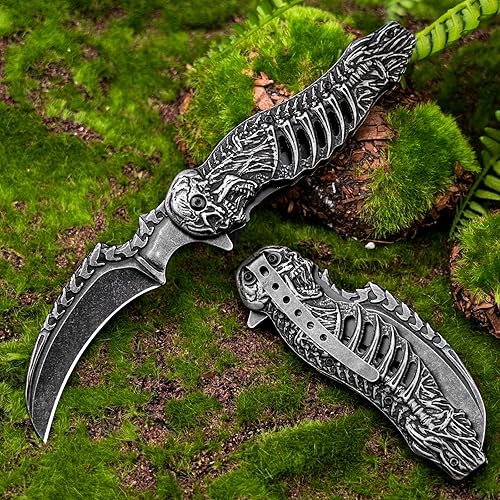 Miniatura 4 de VALHALLA REAPER - Cuchillo de bolsillo con calavera hueca 3D, cuchillo de bolsillo plegable para hombres, para acampar al aire libre, senderismo,