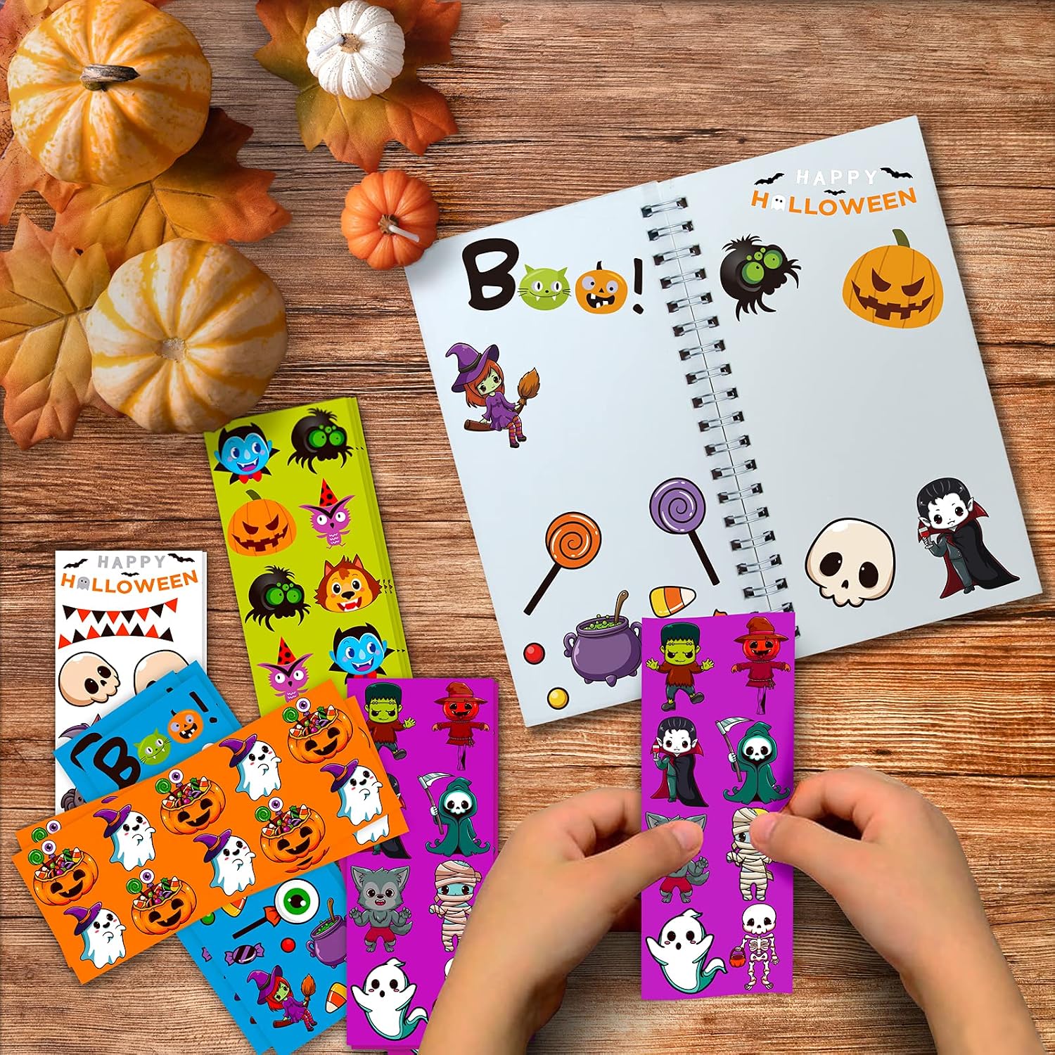 kortes 100-Sheets Kids Halloween Stickers Over 1320pcs, Vinyl Waterproof Halloween Pumpkin Stickers for Kids Halloween Party Favors