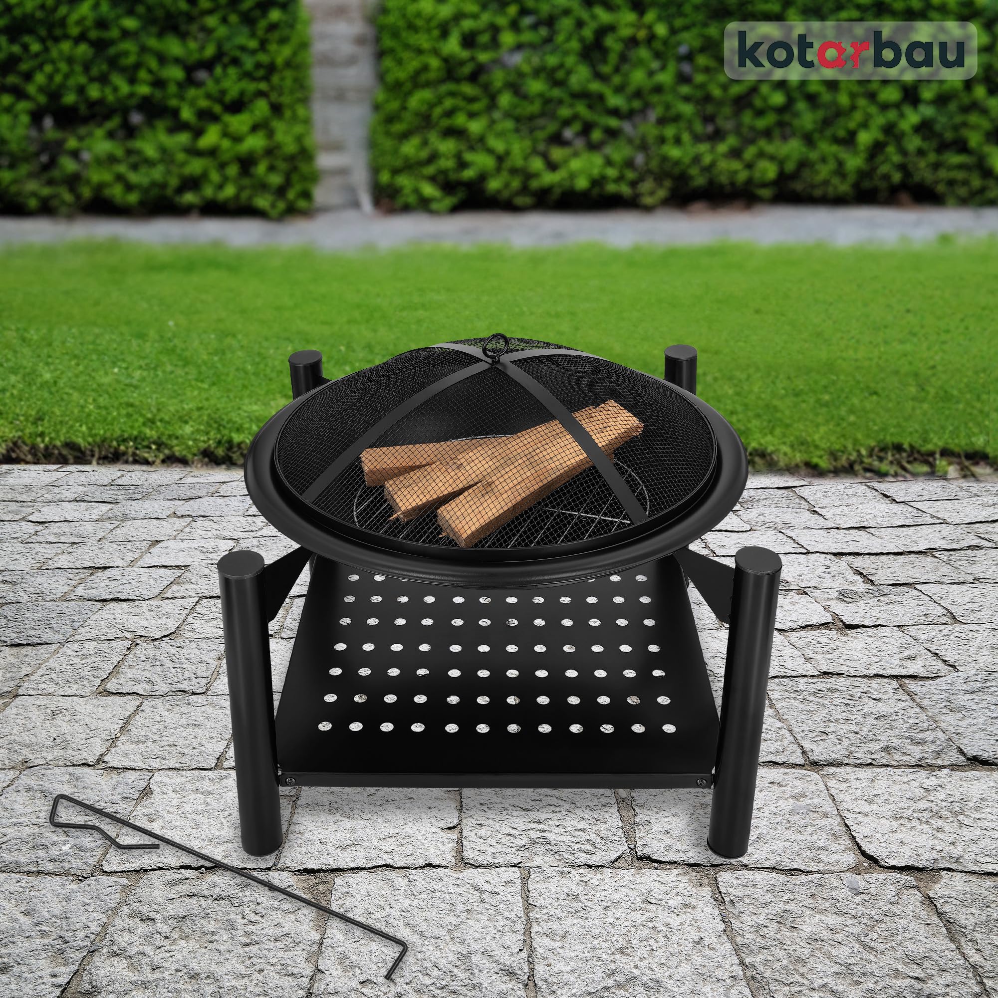 KOTARBAU Braciere Ghisa in Acciaio Nero | Braciere Esterno | Brazero Giardino 58x58x55cm con Conservazione In Legno
