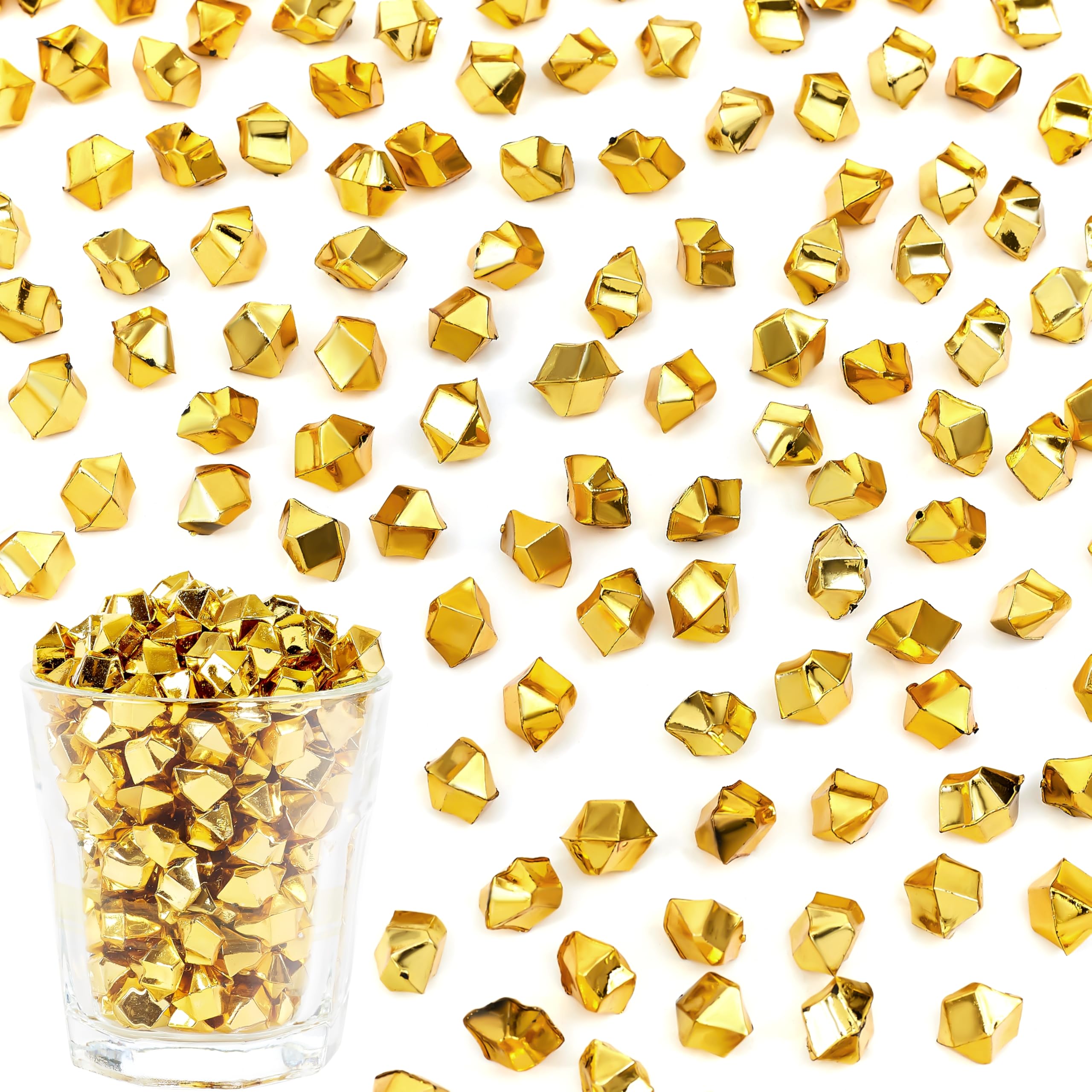 LAIDANLA 500PCS Gold Acrylic Gems Vase Fillers Fake Ice Cubes Crushed Rocks Plastic Diamonds for Centerpiece DIY Crafts Party Table Scatter Prop Wedding Decorations